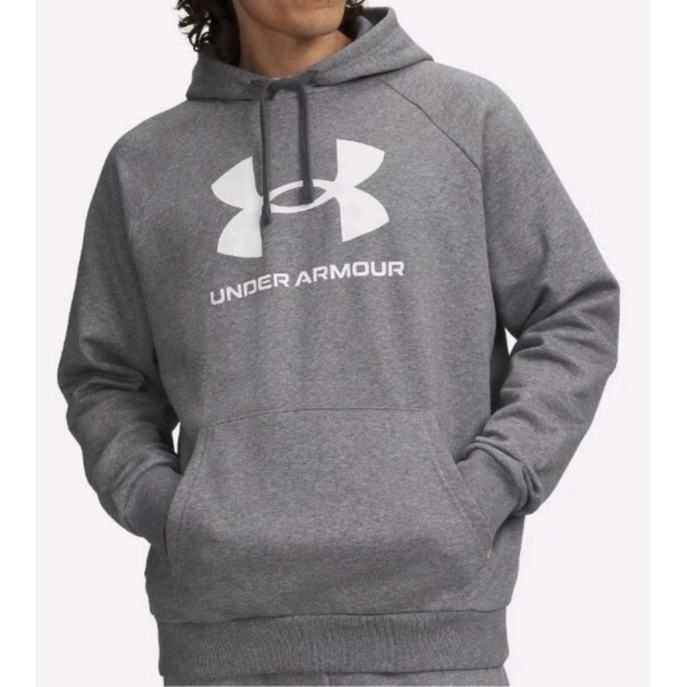 NWT Men's Under Armour Rival Fleece Large Logo Hoodie Grey Large